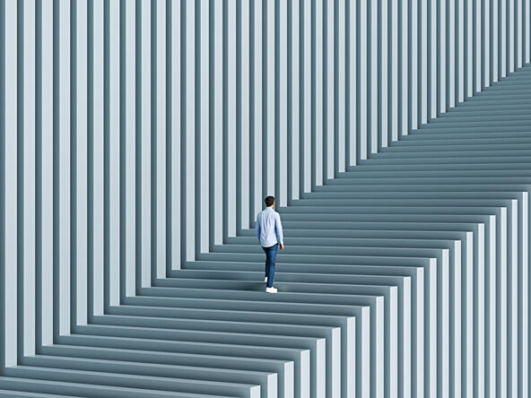 Person walking up stairs